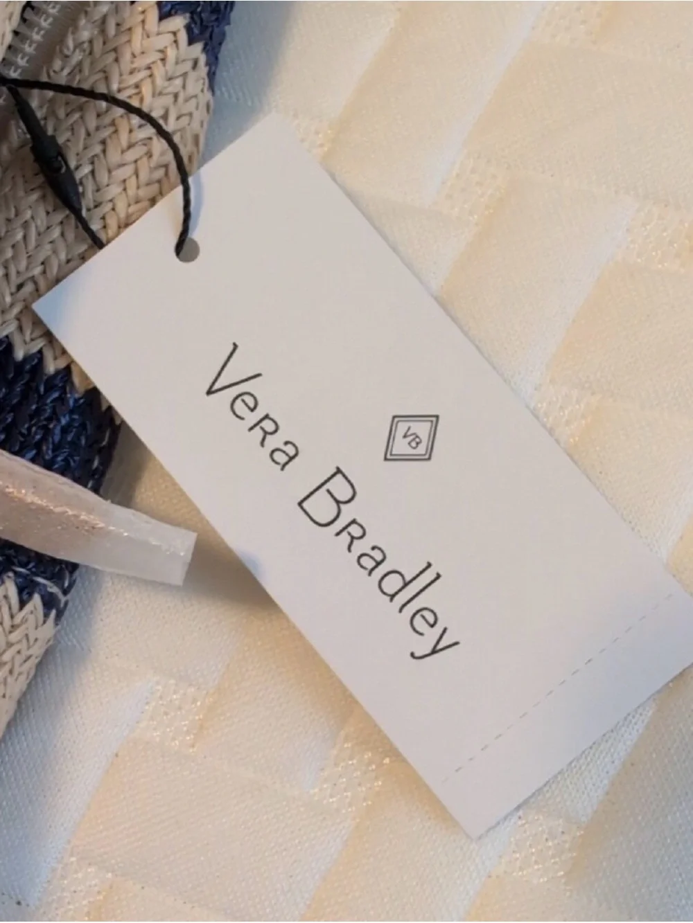 Vera Bradley Mini Straw Backpack, Navy Stripe Straw Floral $85
